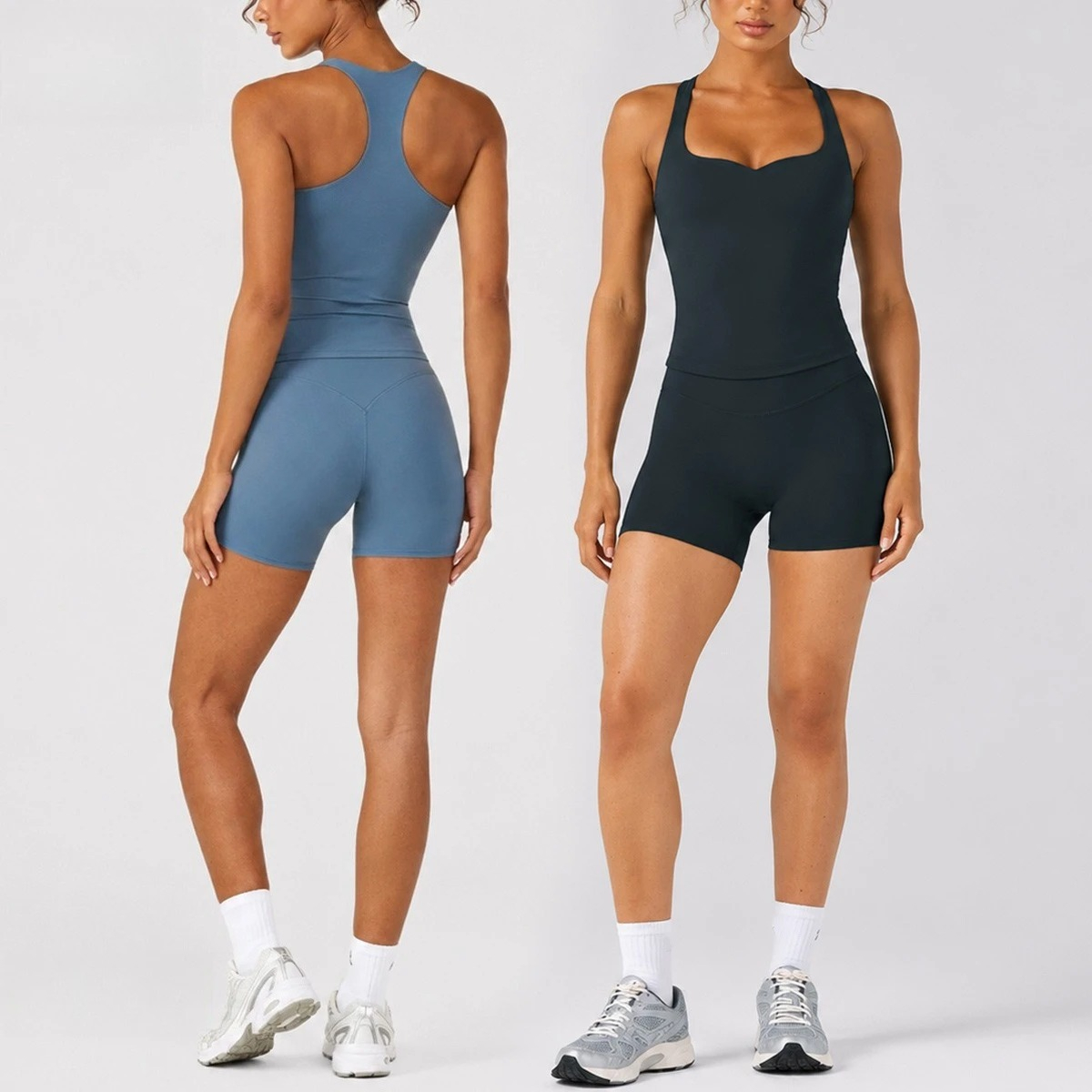 Yoga En Fitness - C-B Damen 2-teiliges Yoga-Set, Racerback-Tanktop, Biker-Shorts
