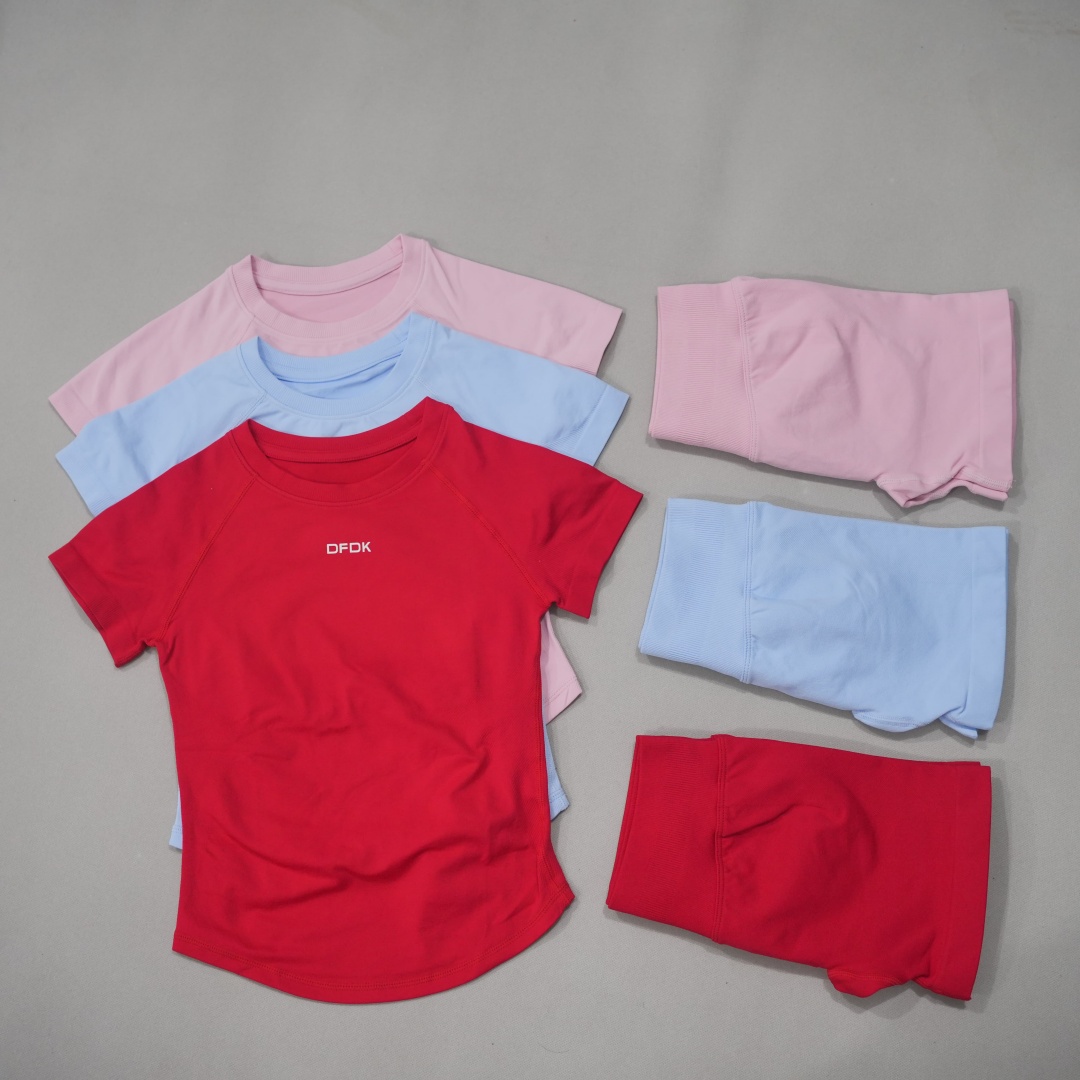 Yoga En Fitness - DF Damen 2-teiliges nahtloses Yoga-Set, Kurzarm-Oberteil,